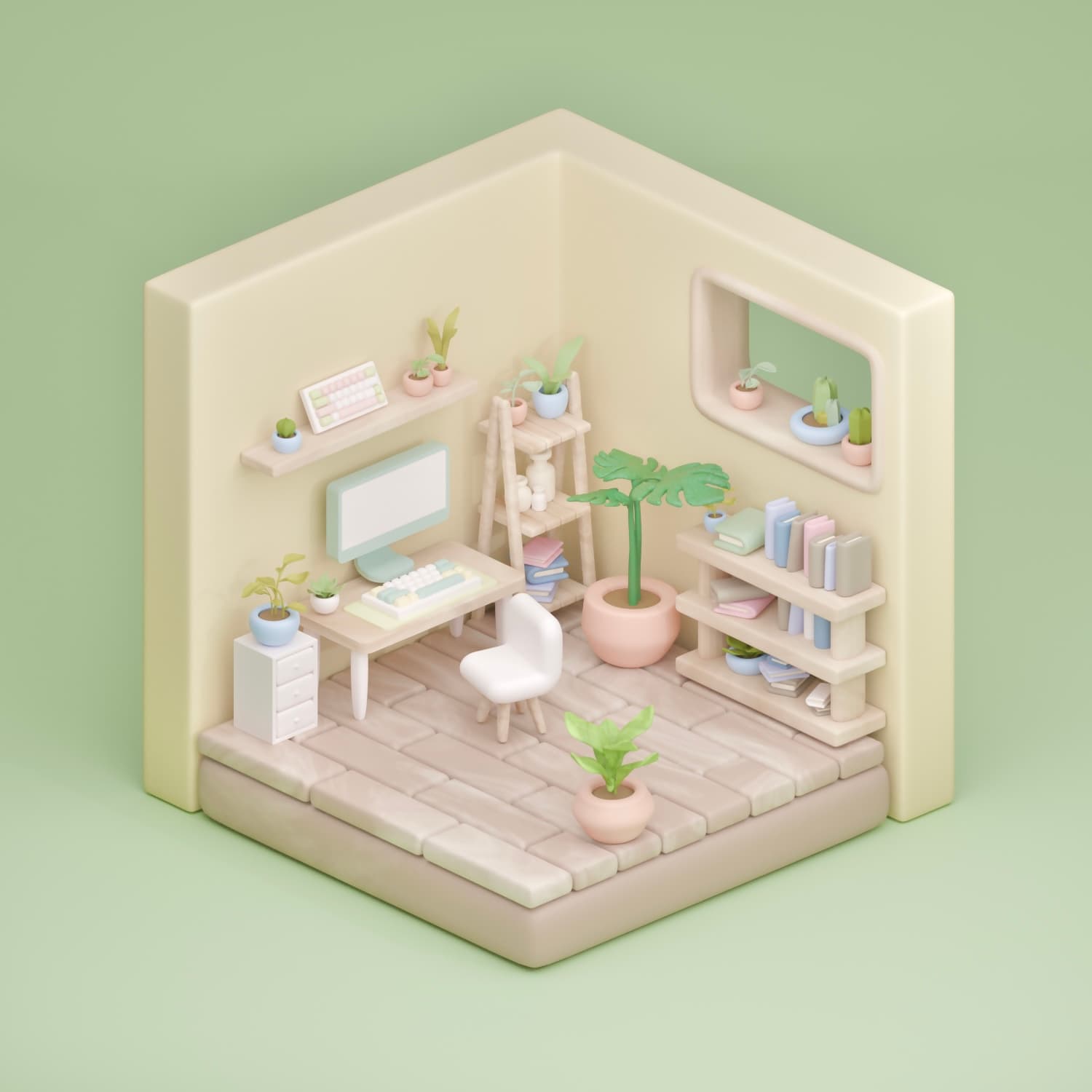 3D render of an Isometric Room